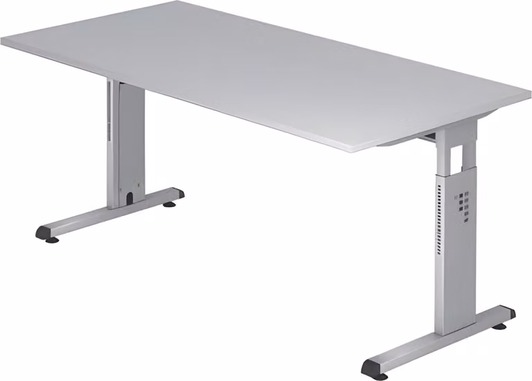 VOS16/5 Scrivania Hammerbacher con piede a C - 160 x 65-85 x 80 cm, regolabile in altezza, grigio/argento