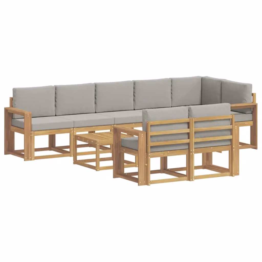 Set di divani da esterno a L con tavolino vidaXL in legno di acacia, Bianco e Grigio – 2