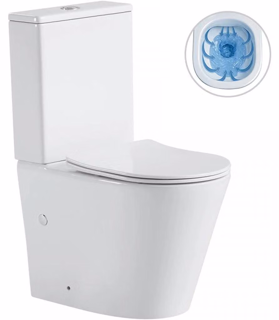 CERANO - WC combinato Carlito, senza brida + sedile Slim/UF - scarico inferiore/posteriore - bianco lucido - 61x36,5 cm