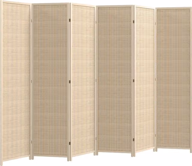 Paravento da interno HOMCOM a 6 ante pieghevole in legno e bambù, Colore Naturale, Altezza: 180 cm