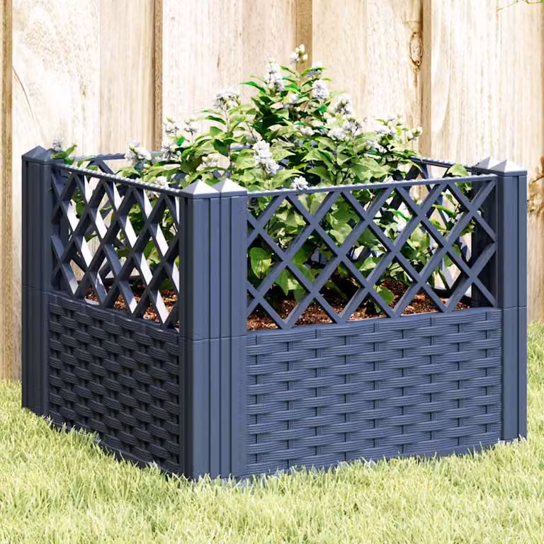 Fioriera da giardino con picchetti vidaXL in plastica, Grigio Blu, L/P/H: 43,5 x 43,5 x 43,5 cm