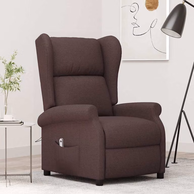 vidaXL Poltrona ad Ala Reclinabile Elettrica in Tessuto Marrone Scuro L: 103 cm, P: 73 cm, H: 95 cm