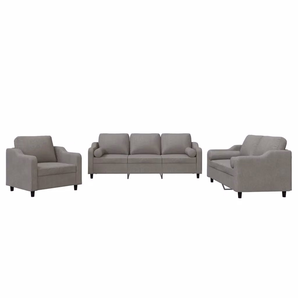 Set di divani 3 pezzi vidaXL in tessuto beige e grigio con cuscini e braccioli per soggiorno moderno – 2