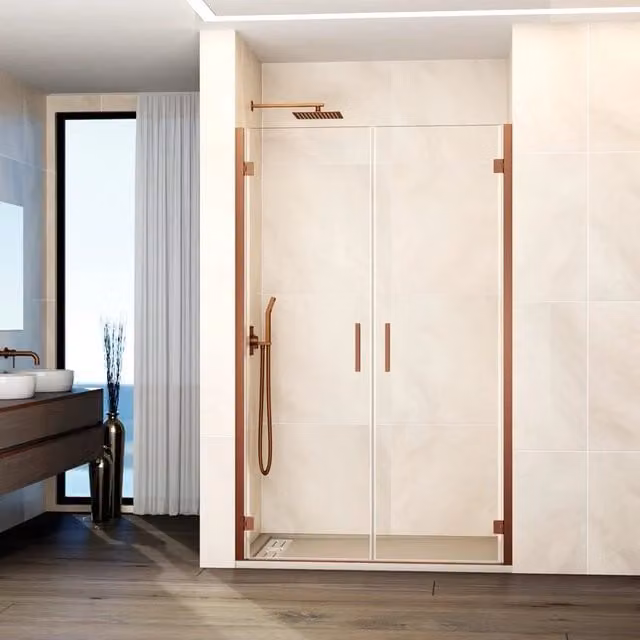 Box doccia rettangolare DUCHA con 2 porte battenti in vetro trasparente e finitura rame, Larghezza: 90 cm