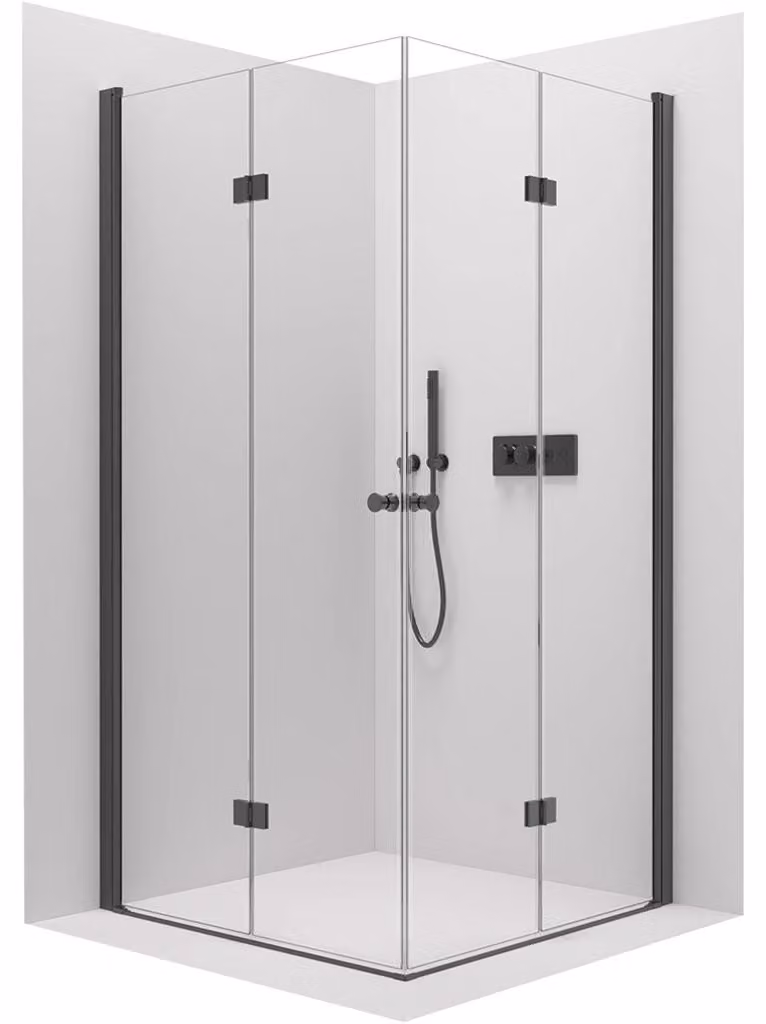 Cabina doccia Volpe Duo L/P - 6 mm - vetro trasparente e nero opaco - 80x60x190 cm - a battente