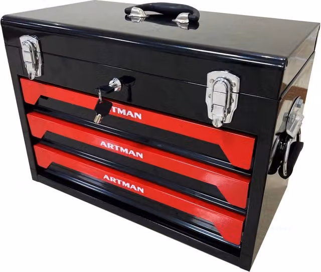 Cassetta porta attrezzi in acciaio 50 x 27 x 35 cm nera e rossa, 3 cassetti