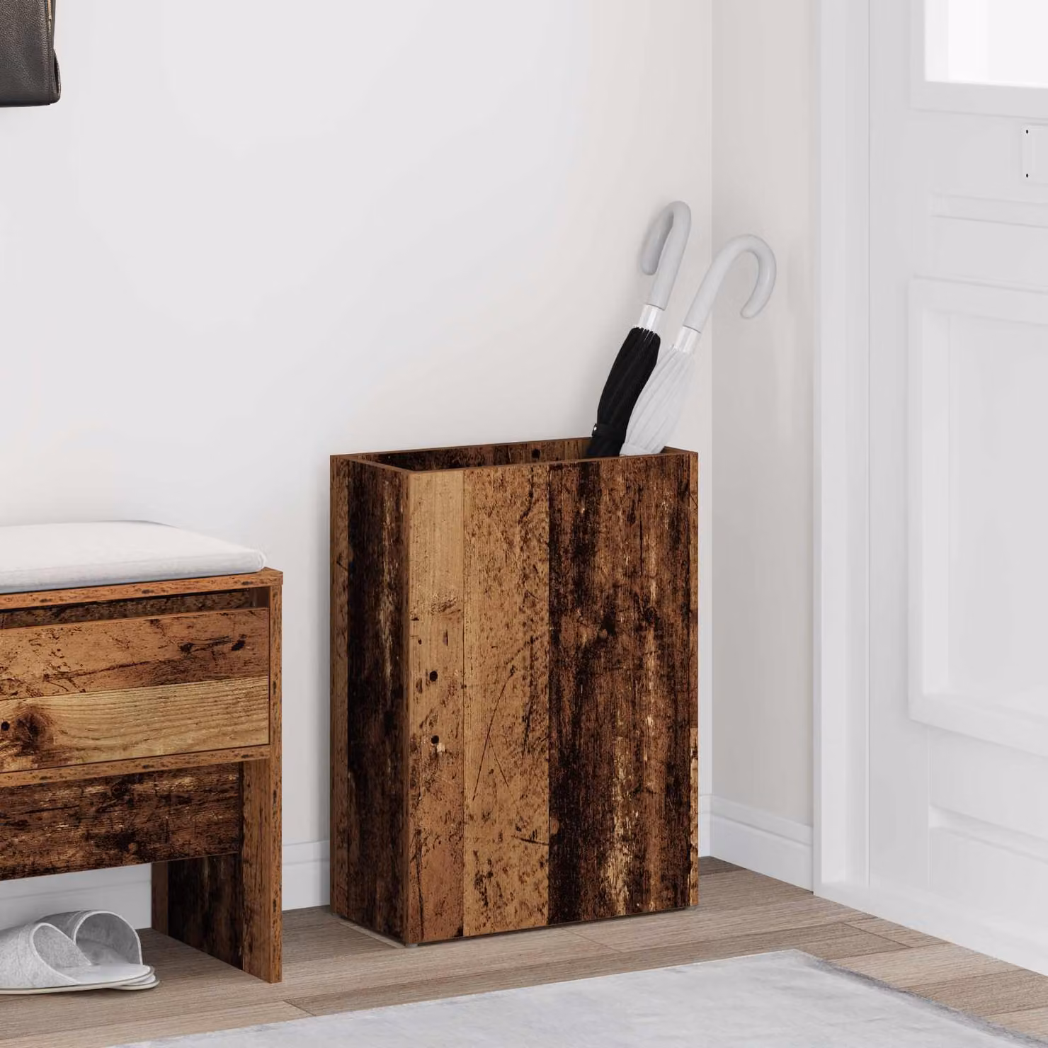 vidaXL Supporto per Ombrellone in Legno Vecchio Marrone L: 40 cm, P: 20 cm, H: 55,5 cm