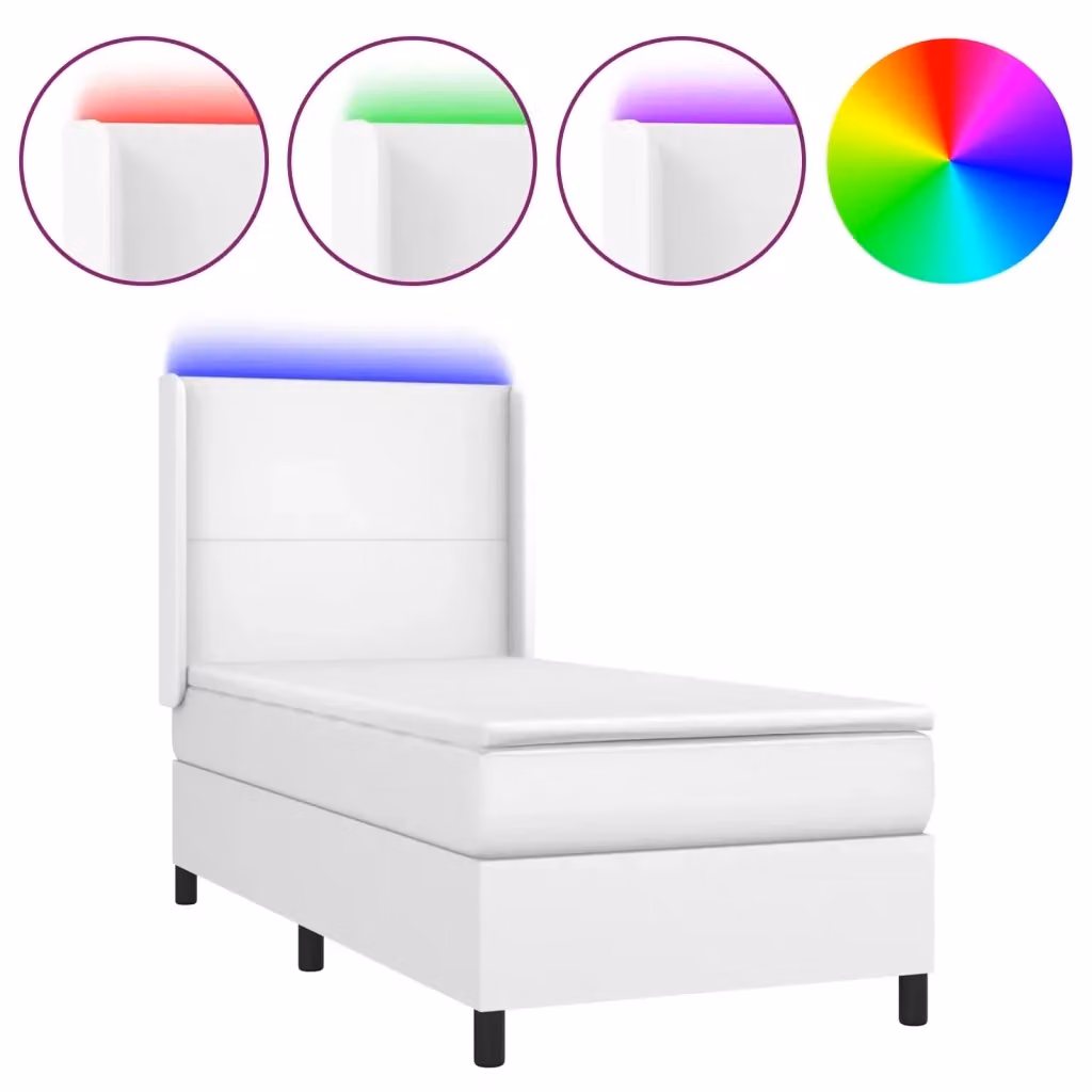Letto con Giroletto a Molle, Materasso Ibrido e Illuminazione LED vidaXL, Similpelle Bianco, L/P: 90 x 200 cm – 2
