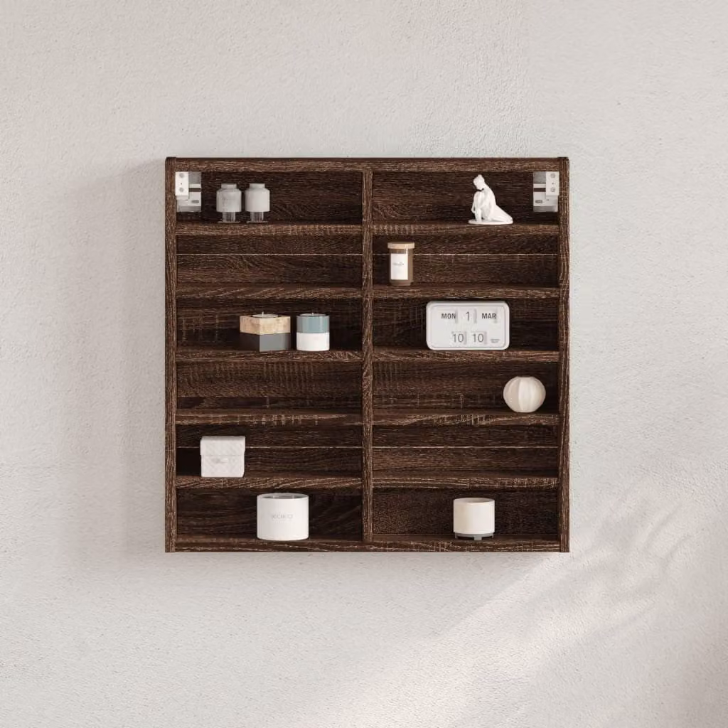 Armadietto Vetrina vidaXL in Legno Rovere Marrone con Ante in Vetro e Mensole Interne, da Appendere al Muro, L: 60 cm, P: 8,5 cm, H: 58 cm
