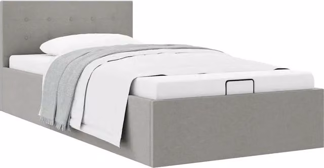Letto singolo | Letto per adulti | Giroletto Idraulico Contenitore Grigio Chiaro Tessuto 90x200cm