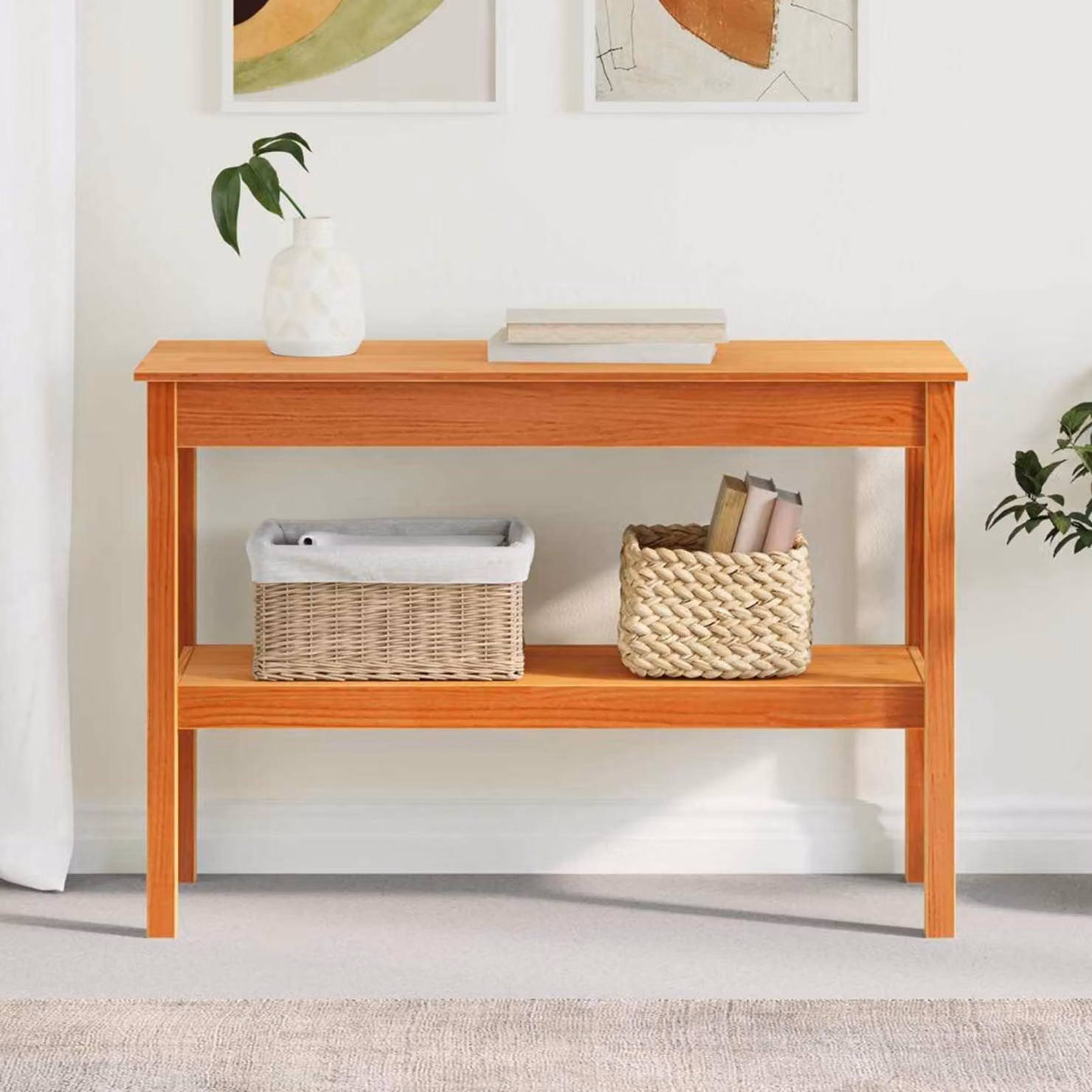 vidaXL Tavolo consolle moderno in legno di pino color marrone cera L: 110 cm, P: 40 cm, H: 75 cm