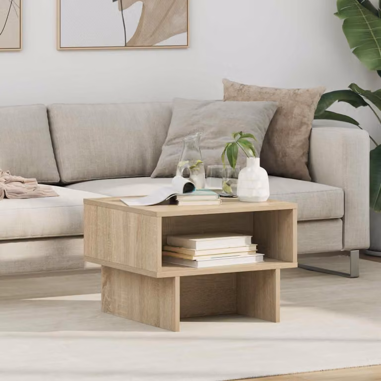 Tavolino da salotto moderno vidaXL in rovere, rettangolare, marrone e beige, L 48 cm x P 46 cm x H 35 cm