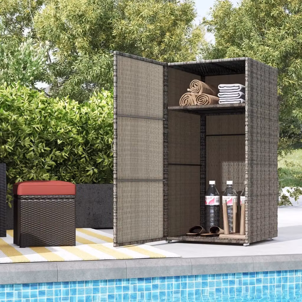 Armadio da giardino GIORDANOSHOP in rattan PE grigio con ante a battente e ripiani interni L/P/H: 60 x 63 x 120 cm – 2
