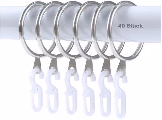 40 anelli per tende in argento, diametro 30 mm, metallo resistente
