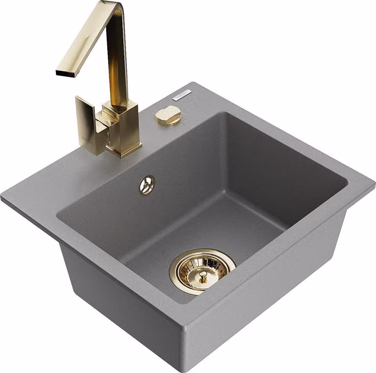 Mexen Milo lavello in granito a 1 vasca con miscelatore da cucina Rita, grigio - 6505-71-670300-50