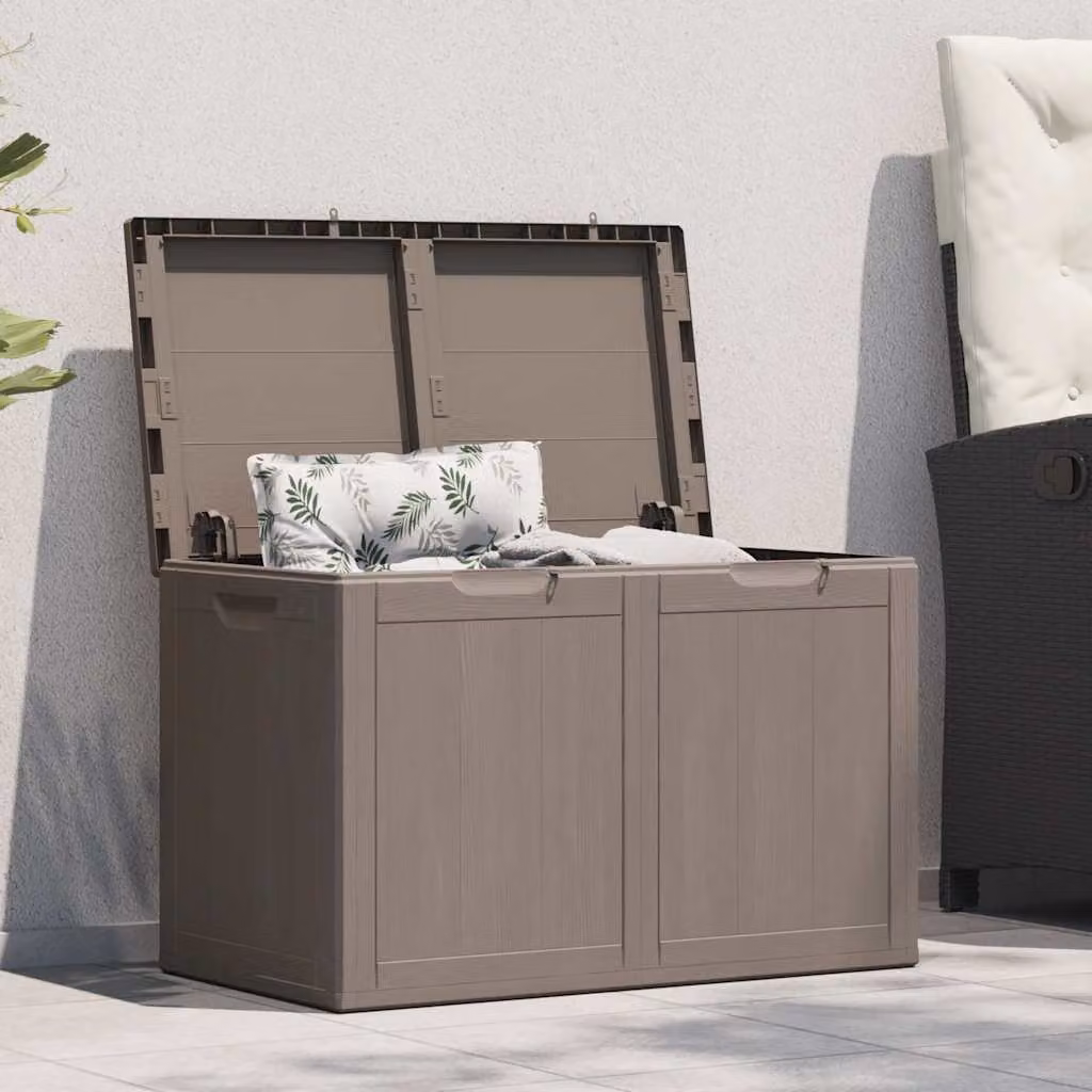 vidaXL Baule da Giardino in PP Marrone con Aspetto Legno da 180 L L: 80,5 cm, P: 44,5 cm, H: 51 cm