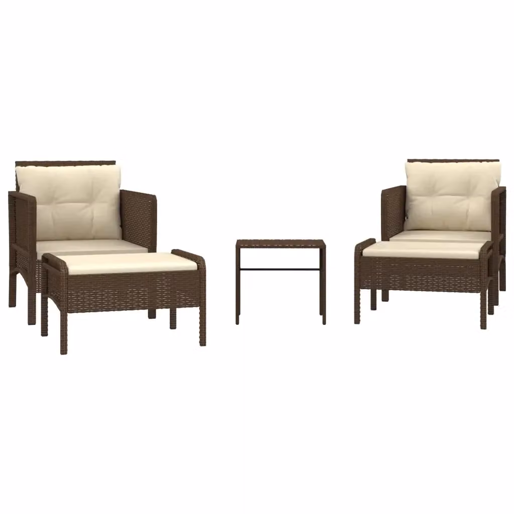 Set da giardino moderno vidaXL composto da 5 pezzi in polyrattan marrone con cuscini e tavolino da esterno – 2
