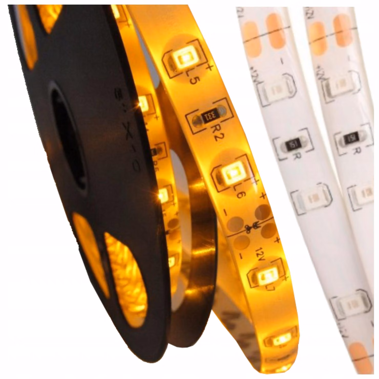 Striscia LED, 24W, 12V, 4,8W/metro, impermeabile IP63, colore giallo, lunghezza 5 metri, dimmerabile