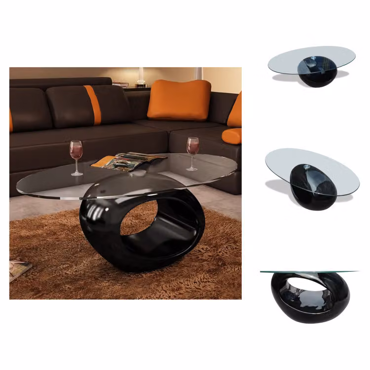 vidaXL Tavolino con piano in vetro ovale nero lucido - Tavolini