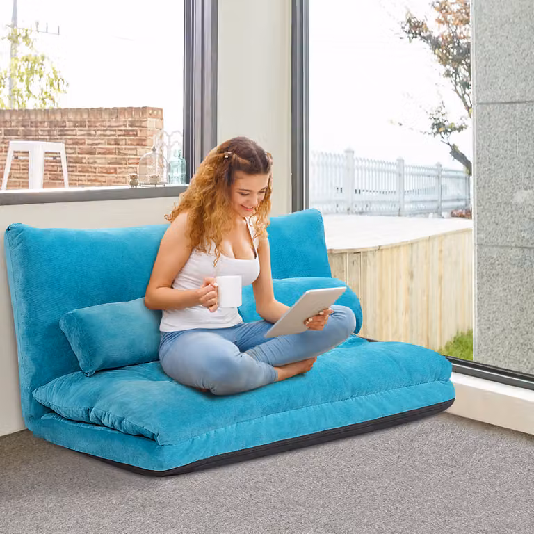 Divano letto Costway regolabile in 6 posizioni con 2 cuscini, rivestimento in camoscio blu