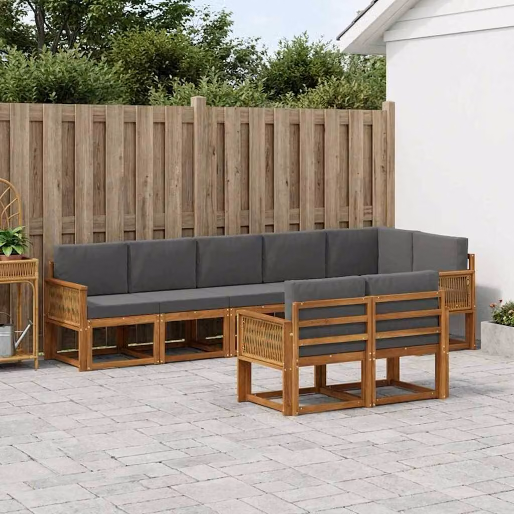 Set di divani da esterno vidaXL a forma di U composto da 8 pezzi in legno di acacia con cuscini in poliestere resistente ai raggi UV, colori beige e antracite