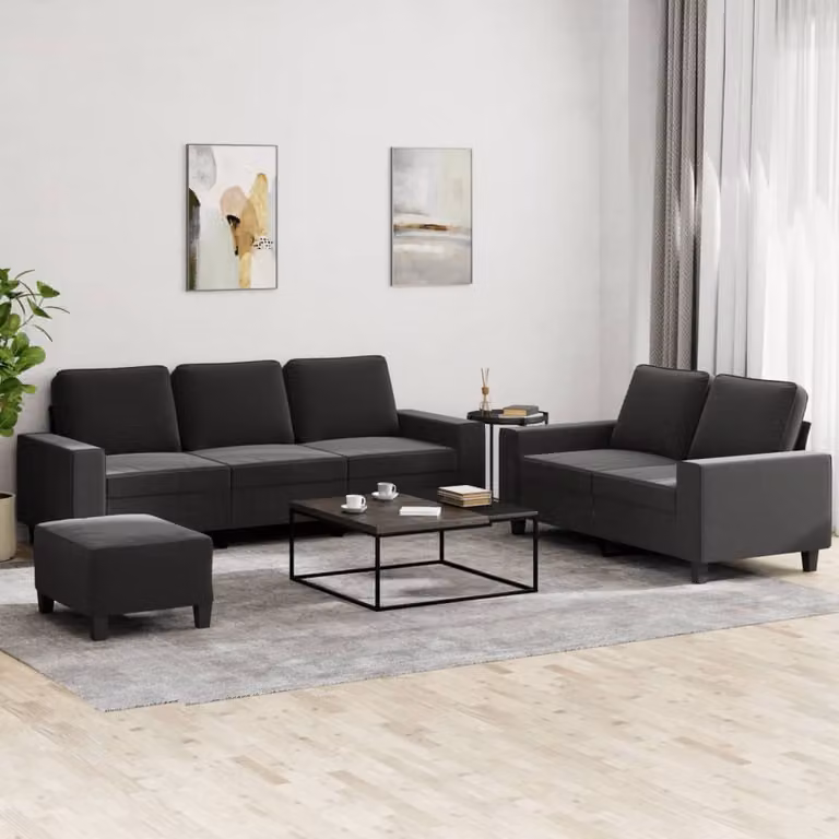 Maison Exclusive - Set divano 3 pezzi in tessuto nero