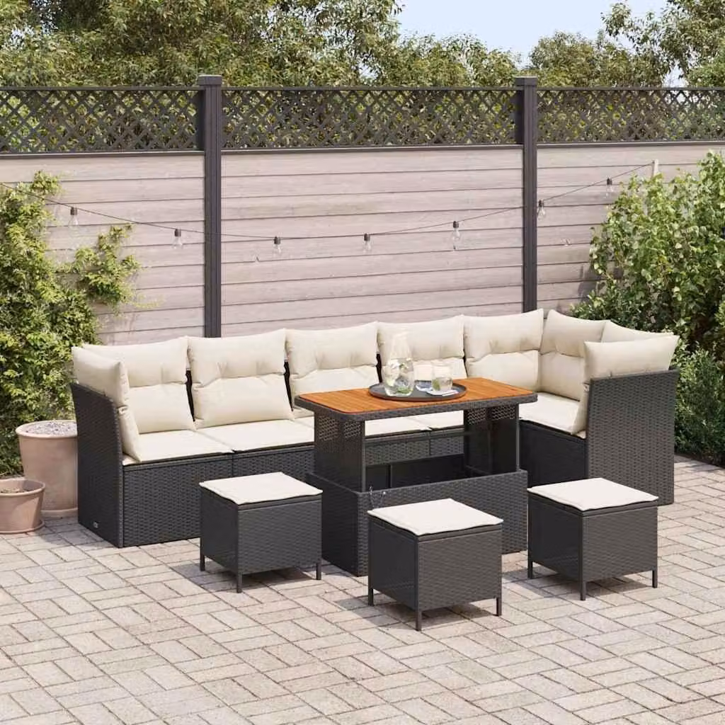 Maison Exclusive - Set da giardino composto da 10 pezzi, divano in rattan sintetico nero