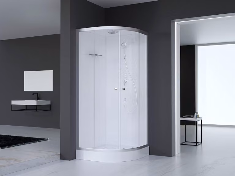 Doccia completa MARWELL Doccia completa Silver Round 90 x 90 x 217 cm - Doccia rotonda con ingresso frontale - Cabina doccia con profili in alluminio di alta qualità - Altezza ingresso 15 cm