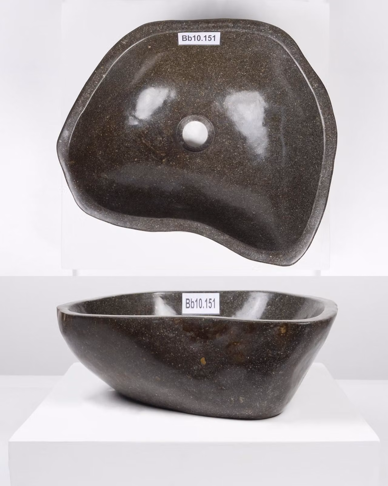 Lavabo in pietra naturale, forma ovale, 40 cm, superficie lucida