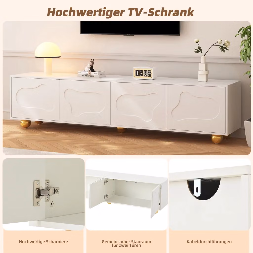 Mobile TV REDOM Bianco con 2 vani e 4 ante a forma di nuvola L: 180 cm, P: 40 cm, H: 45 cm – 2