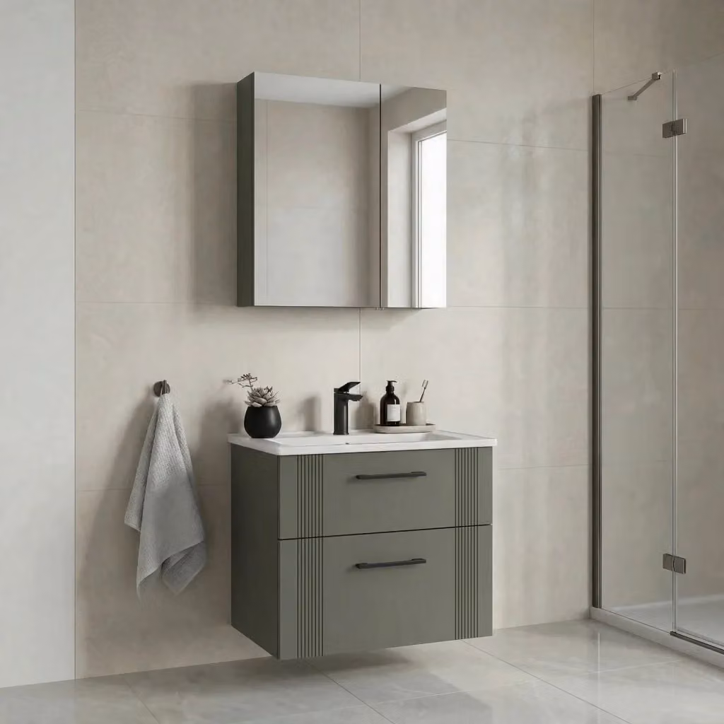 Set mobile lavabo con specchio Bari 65 v2 Hanah Home, Verde opaco, L 65 x P 45 x H 55 cm – 2