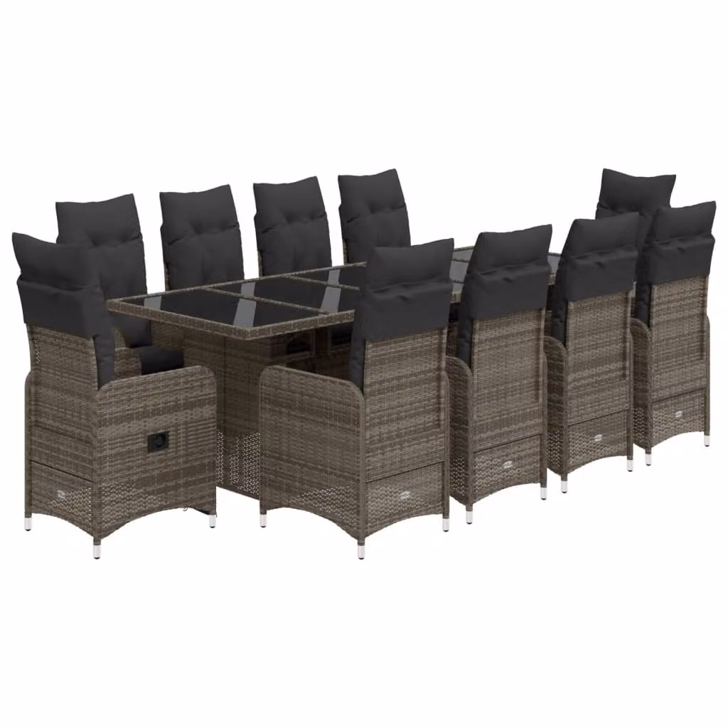 Set Bistrò da Giardino 11 pz con Cuscini in Polyrattan Grigio