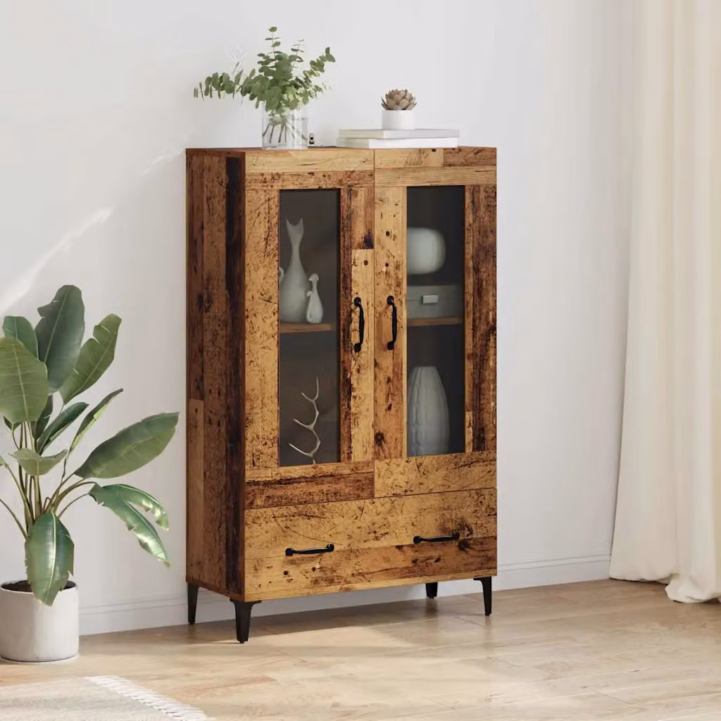 vidaXL Credenza Moderna in Legno e Metallo con Ante in Vetro, Colore Marrone, L/P/H: 70 x 31 x 115 cm