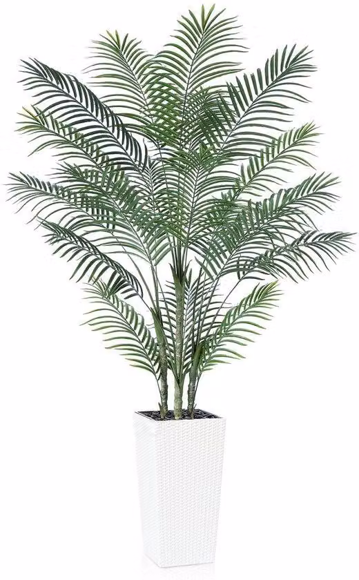 Palma tropicale sintetica in plastica, 210 cm - Resistente ai raggi UV, per interni ed esterni - Cilindro conico bianco - 210 cm