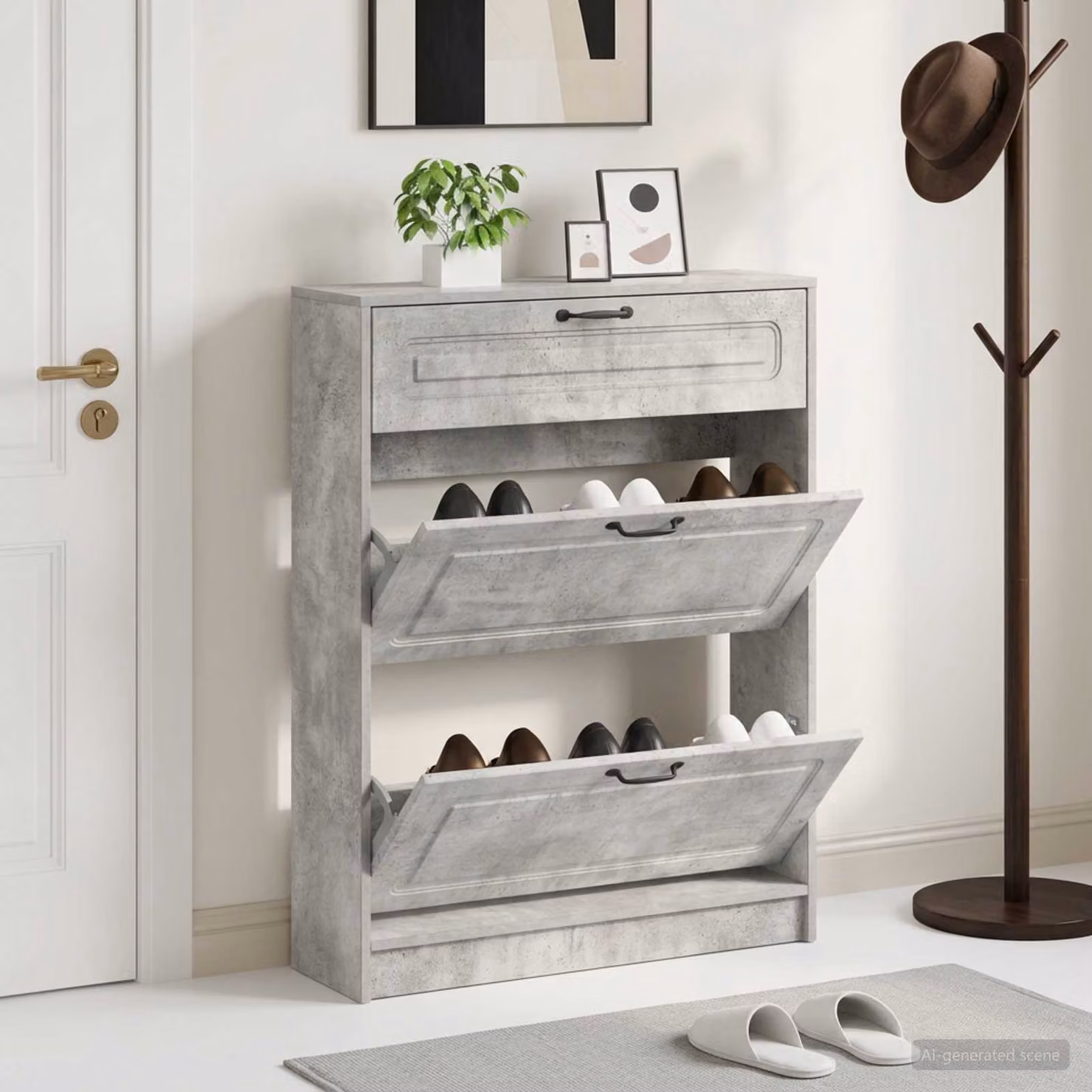 Mobile porta scarpe UTRECHT vidaXL moderno in MDF e metallo, L: 78 cm, P: 24 cm, H: 100 cm