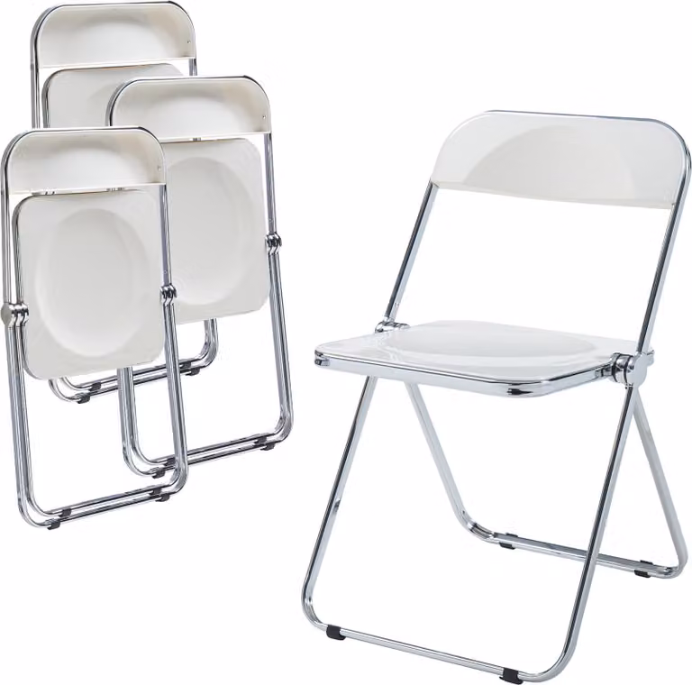 Sedia pieghevole 'Pornainen', set di 4 sedie con telaio in acciaio bianco
