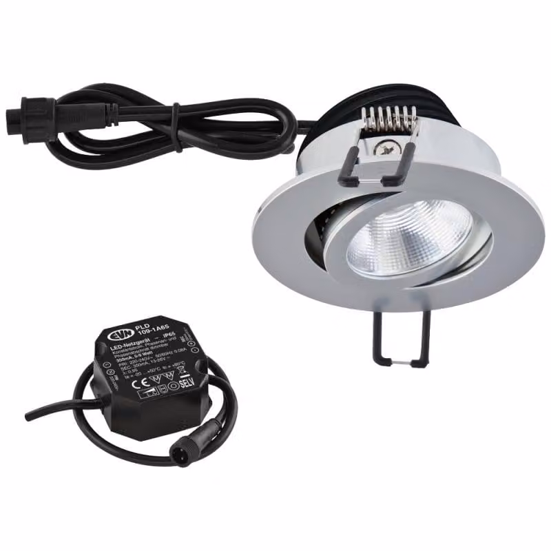 EVN P-LED, faretto da incasso a soffitto rotondo orientabile, cromo opaco, IP65, 8,4 W, 4000 K, 1060 lm, 90 Ra, dimmerabile, diametro incasso 68 mm