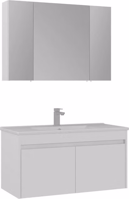 Set mobile lavabo con specchio (2 pezzi) "Side 100 v3" - 100 x 45 x 52 cm - Bianco opaco