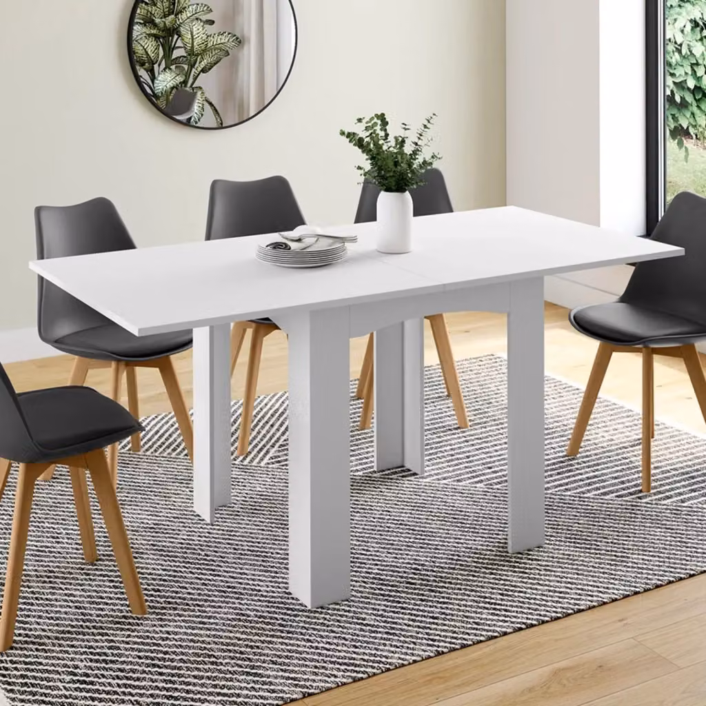 Tavolo da pranzo allungabile moderno IDMarket bianco con piano in legno e sistema a farfalla per 4-8 persone L: 80-160 cm, P: 78 cm, H: 74 cm – 2