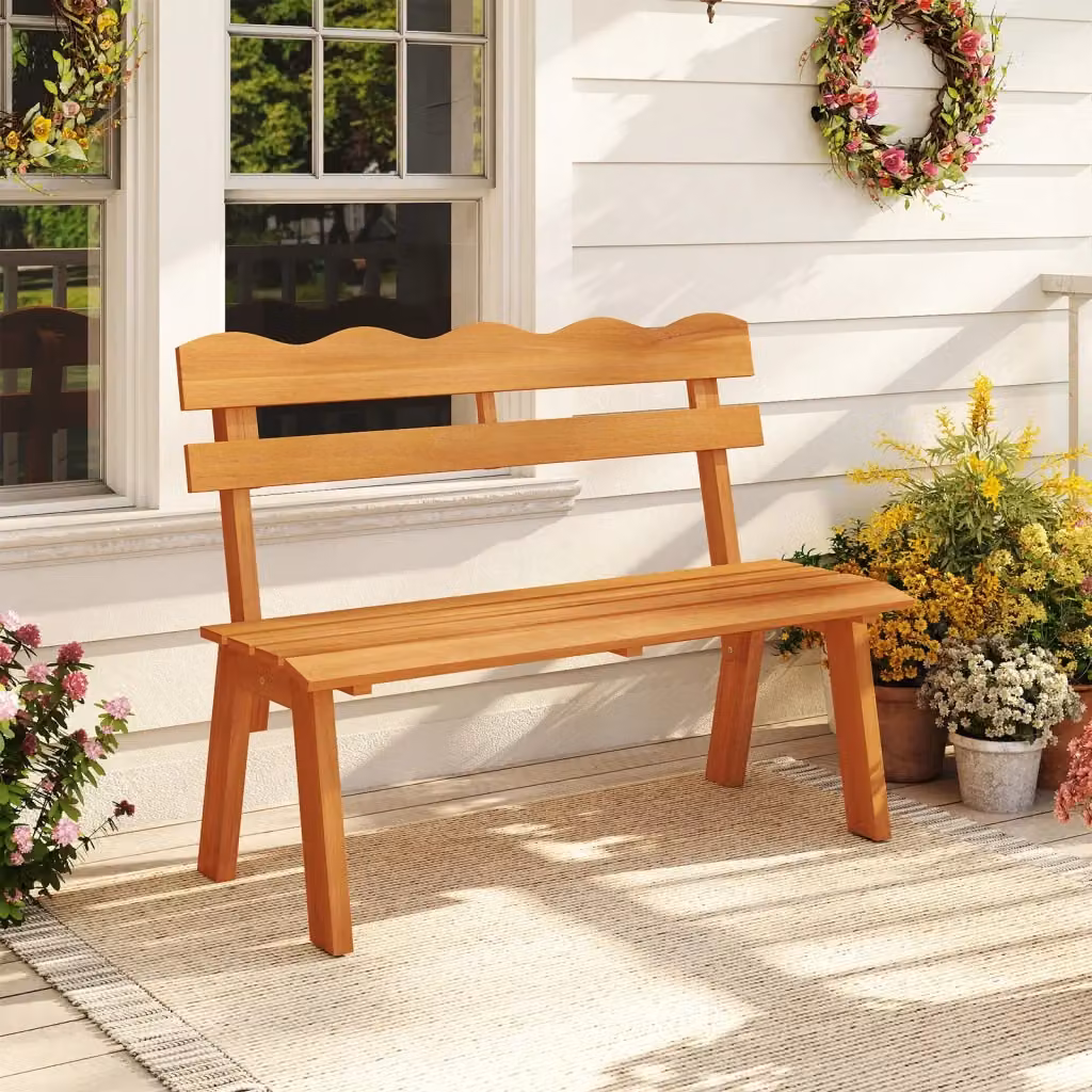Panchina da giardino in legno di acacia marrone per 2 persone con schienale ondulato e design rustico – 2