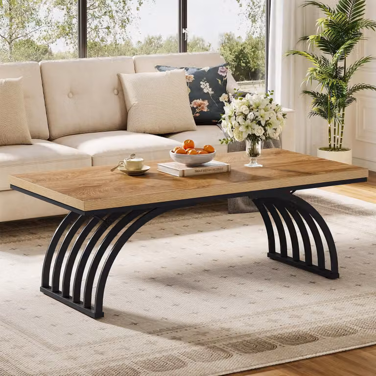 Tavolino da caffè Tribesigns in legno, tavolo da tè rettangolare rustico da 120 cm con gambe con struttura in metallo soggiorno, casa, facile da montare, marrone e nero