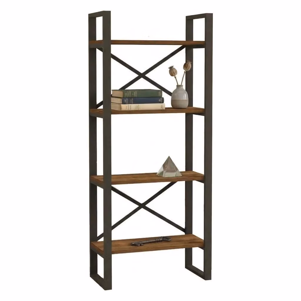Libreria DMORA Framur con 4 Ripiani, Design Moderno in Legno e Metallo, Marrone e Nero, L: 66 cm, P: 32 cm, H: 150 cm – 2