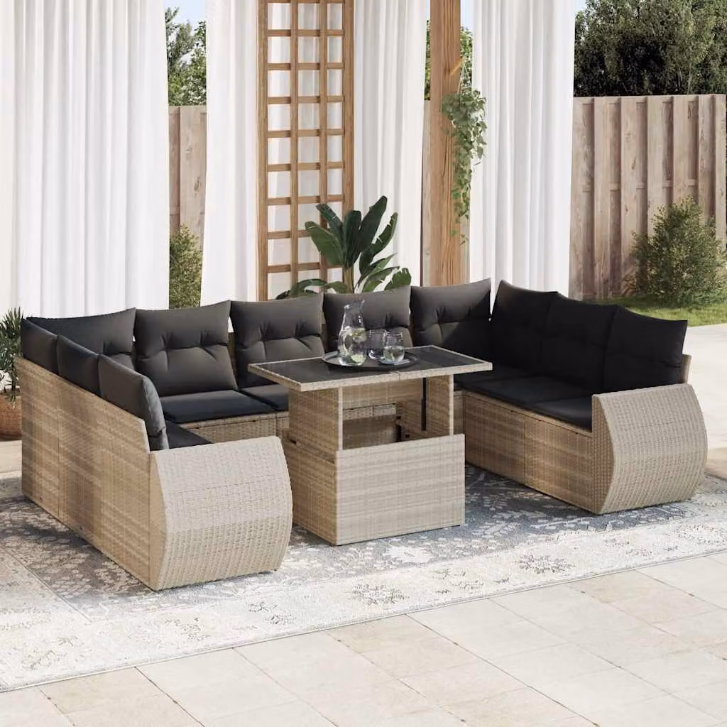 Maison Exclusive - Set Divano Giardino 10 pz con Cuscini Grigio Chiaro Polyrattan