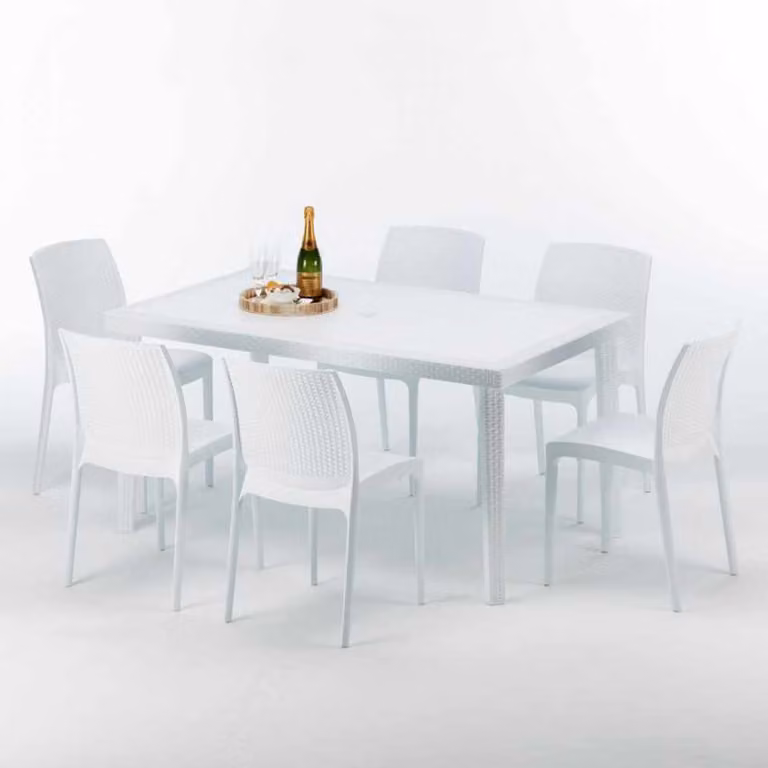 Tavolo rettangolare bianco e 6 sedie Set di bastoni da esterno in polipropilene colorato Grand Soleil Boheme Summerlife - Bianco