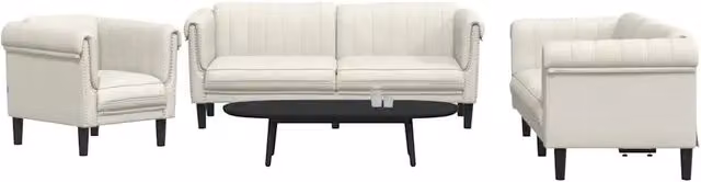 Set di divani 3 pezzi vidaXL in velluto beige e bianco con struttura in legno massiccio e cuscini inclusi per il tuo soggiorno