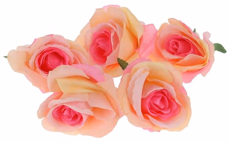 Rosenkopf, fiori artificiali per composizioni e decorazioni, confezione da 5 pezzi - arancione-rosa