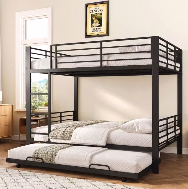 Letto a castello in metallo 140x200 cm con letto estraibile, nero