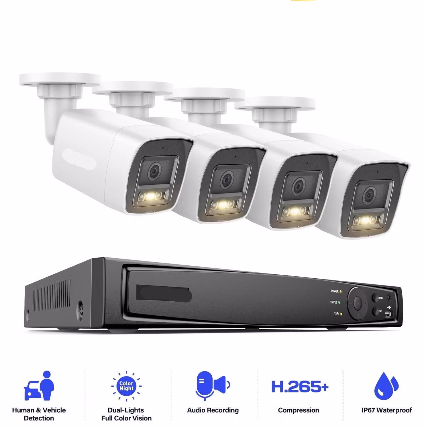 Telecamere di sicurezza - Sistema di telecamere 4K PoE con registratore NVR a 8 canali e registrazione audio, senza hard disk