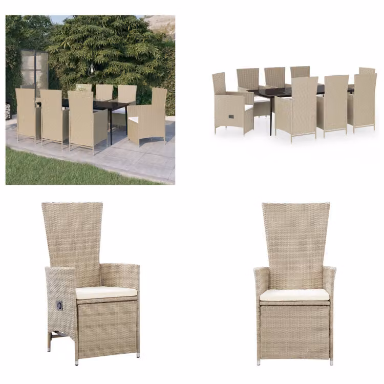 vidaXL Set da pranzo da giardino 9 pezzi con cuscini beige - Set da pranzo da giardino - Gruppi da pranzo da giardino - Set di mobili da giardino - Set di mobili da giardino