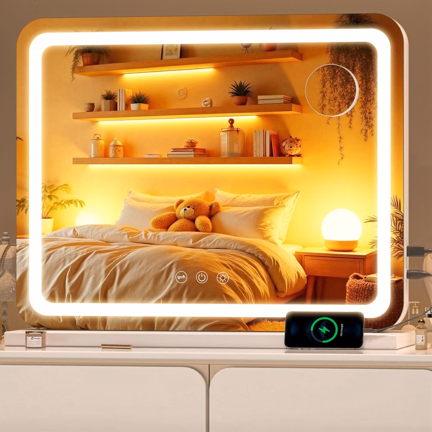 Specchio da trucco a LED, 58x46 cm, ingrandimento 10x, 3 temperature di colore, controllo touch